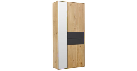 GARDEROBENSCHRANK 88,5/196/39 cm - Eichefarben/Anthrazit, Natur, Glas/Holz (88,5/196/39cm) - Valnatura