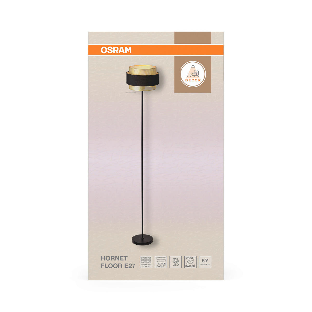 STEHLEUCHTE 30/175 cm   - Goldfarben/Schwarz, KONVENTIONELL, Textil/Metall (30/175cm) - Osram