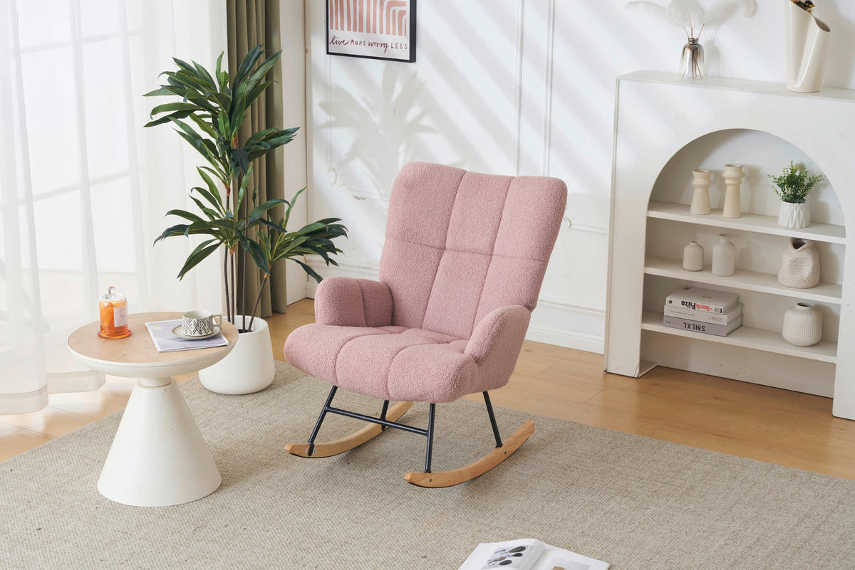 SCHAUKELSTUHL in Bouclé Rosa  - Ecru/Schwarz, MODERN, Holz/Textil (67/85cm) - P & B