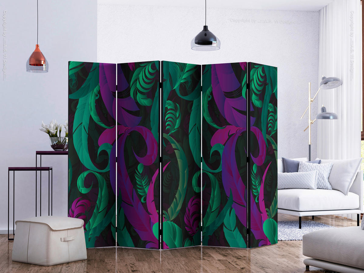 SKÄRMVÄGG  i trä, textil  grön, violett  - grön/violett, Basics, trä/textil (225/172/3cm) - artgeist