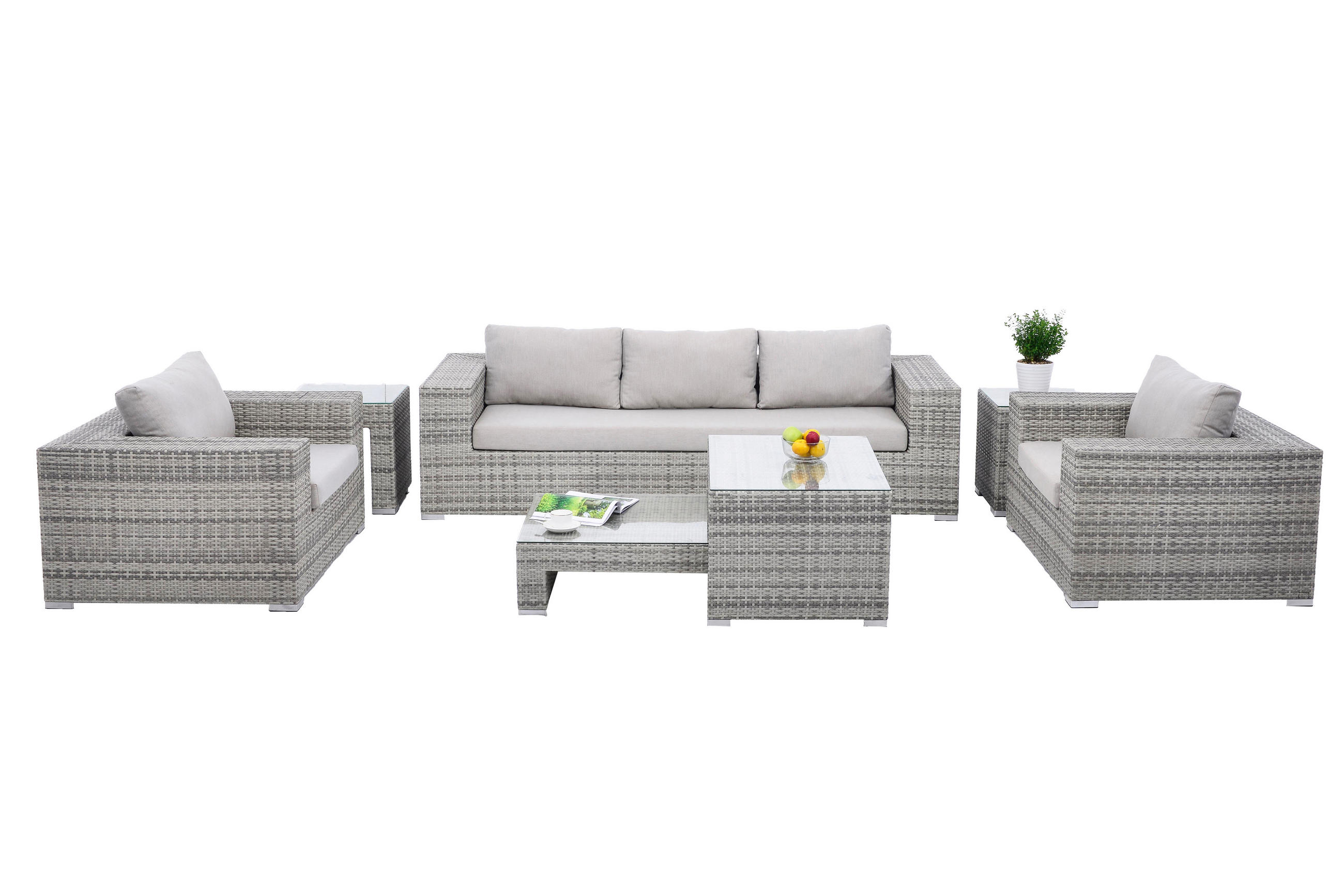 SEDACIA ZOSTAVA NA TERASU, kov, plast, sklo, textil - modrá/sivá, Design, kov/textil - Ambia Garden