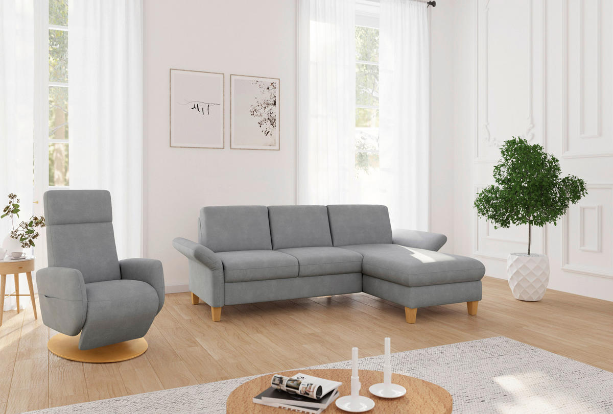 ECKSOFA ROCHELLE E Grau Flachgewebe  - Eichefarben/Grau, KONVENTIONELL, Holz/Textil (251/164cm) - Sit & More