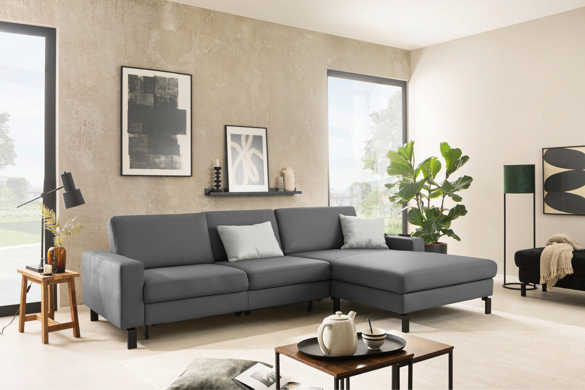 ECKSOFA Cord Grau  - Schwarz/Grau, Design, Textil/Metall (298/185cm) - Pure Home Lifestyle