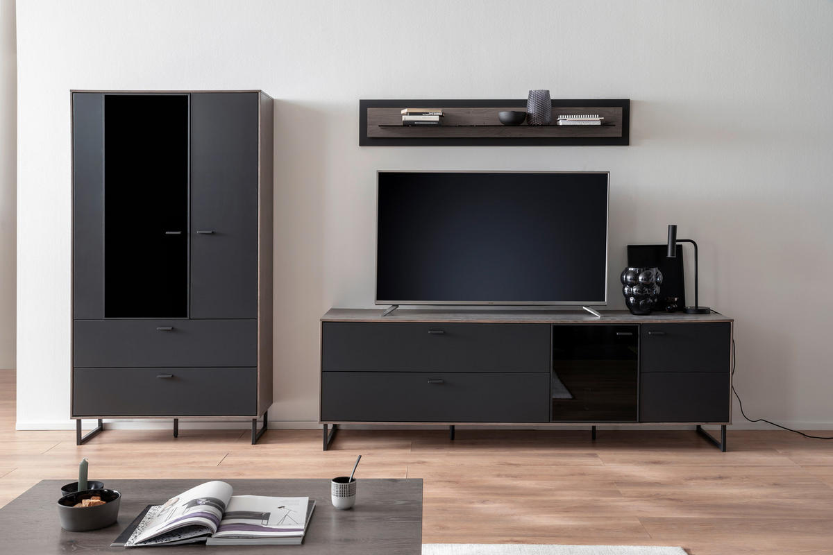 WOHNWAND  in Schwarz, Eichefarben  321/185/50 cm  - Eichefarben/Anthrazit, Design, Glas/Holz (321/185/50cm) - MID.YOU