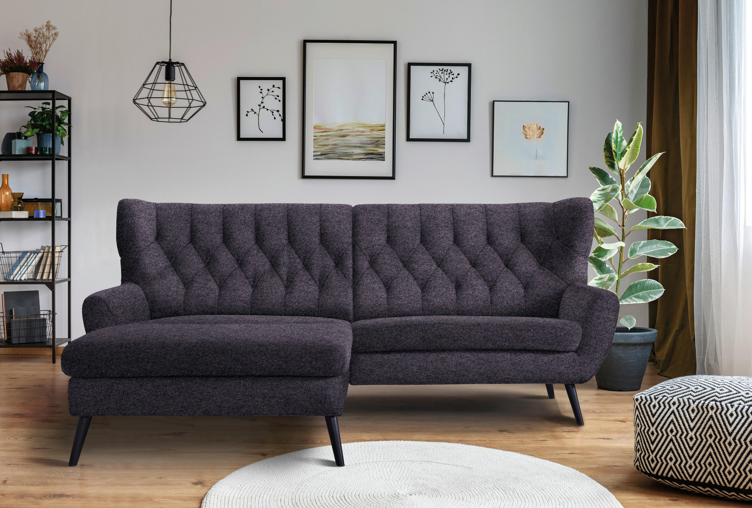 ECKSOFA in Flachgewebe Blau, Violett - Blau/Violett, Design, Holz/Textil (165/237cm) - Stylife