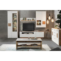ANSAMBLU MOBILIER CAMERA DE Z in alb, culoare lemn stejar  - alb/culoare crom, Konventionell, plastic/sticlă (300/202/46cm) - Hom`in