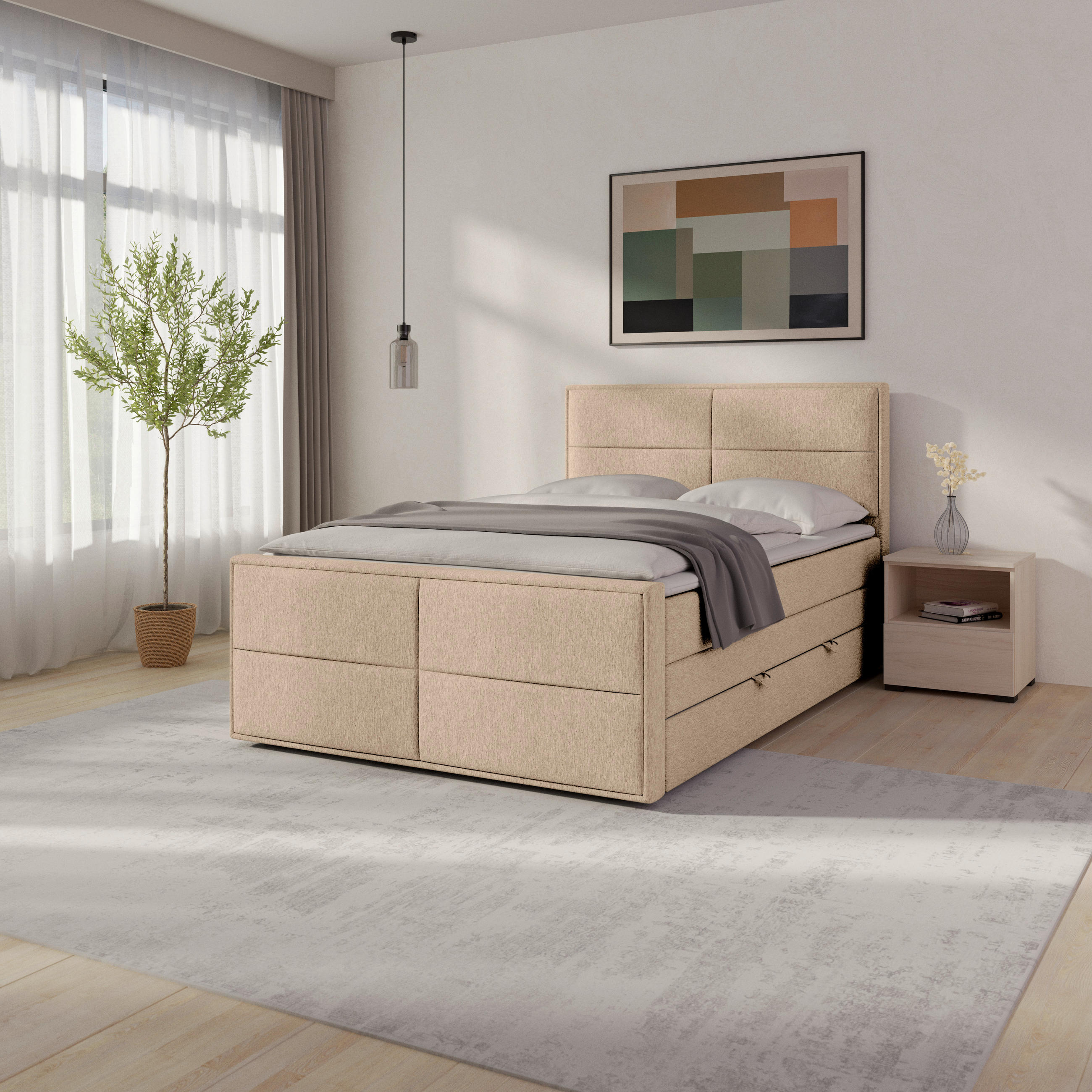 BOXSPRINGBETT 140/200 cm  in Naturfarben  - Naturfarben, MODERN, Holz/Kunststoff (140/200cm) - MID.YOU