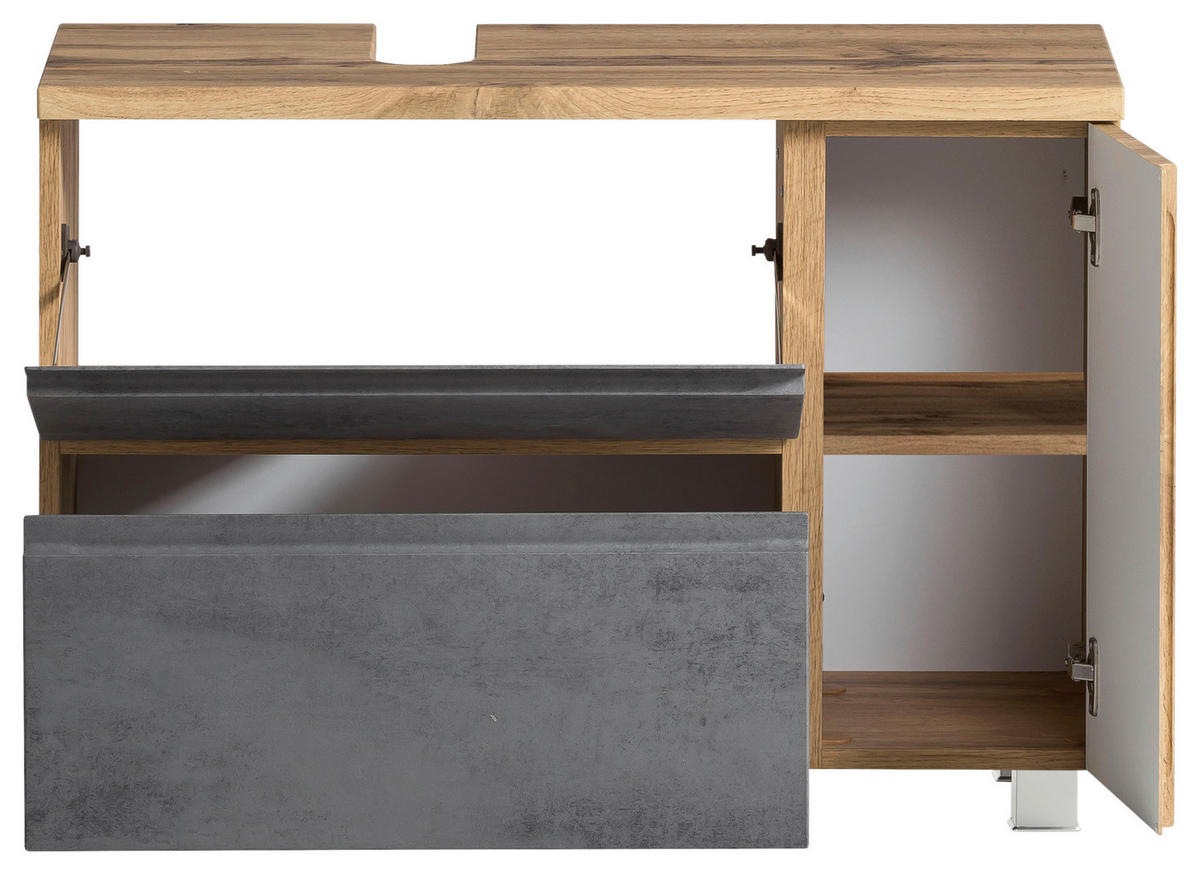 SKRINKA POD UMÝVADLO, 85/56/35 cm - svetlosivá/dub wotan, Modern, kompozitné drevo (85/56/35cm) - Held