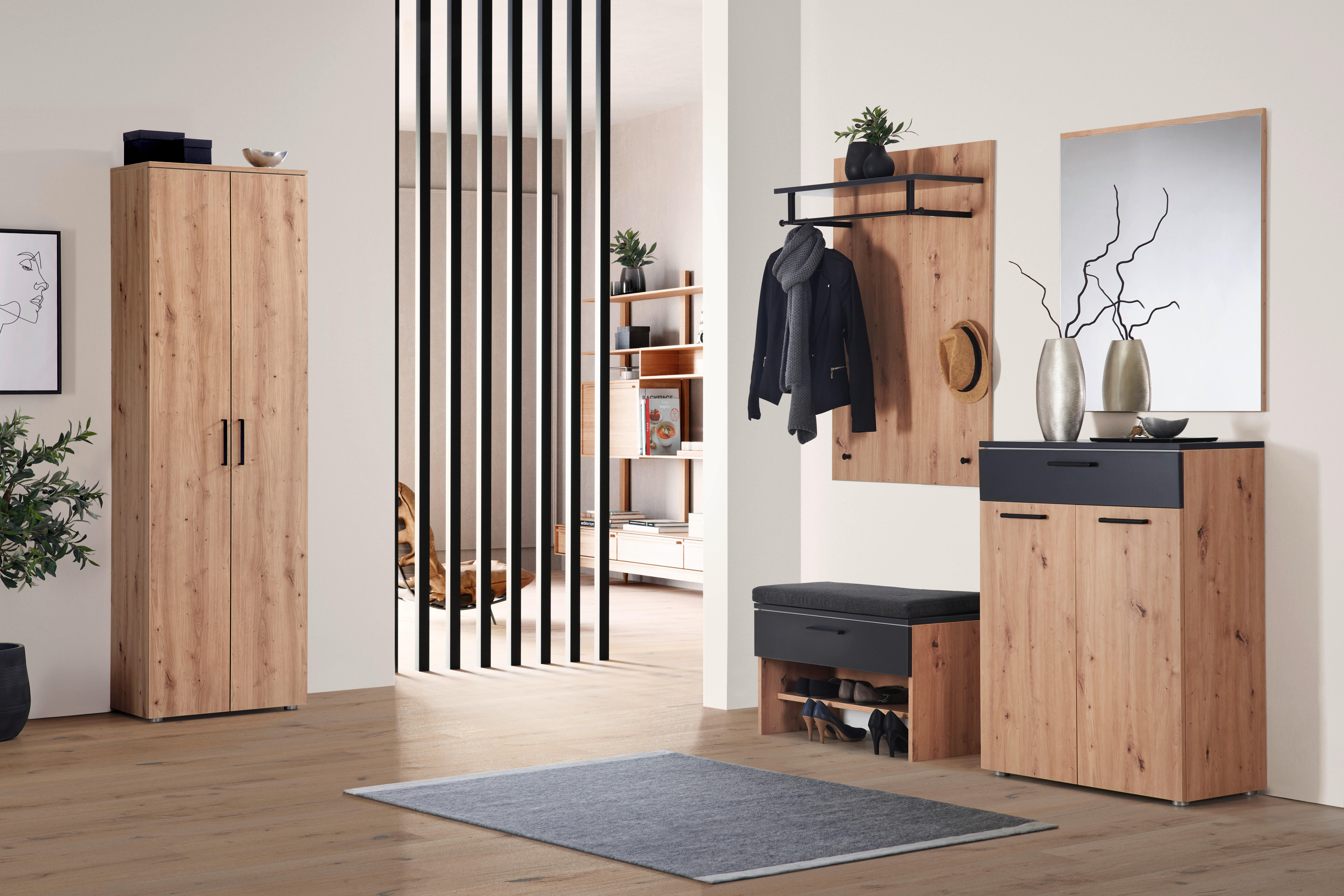 SCHUHSCHRANK Almada  in 80/104/38 cm  - Eichefarben/Anthrazit, Konventionell, Holzwerkstoff/Kunststoff (80/104/38cm) - Moderano