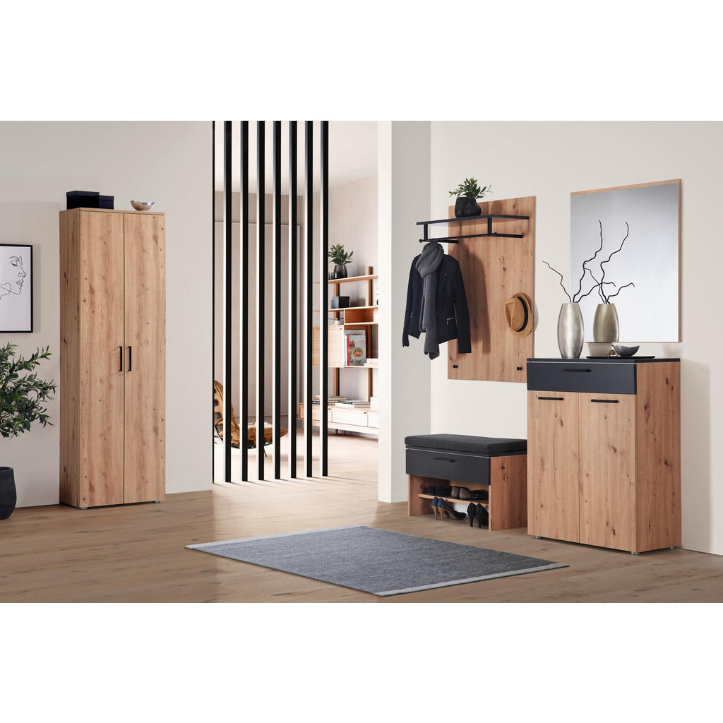Thumbnail - Moderano Schuhschrank Almada, Anthrazit, Eiche, Metall, 2 Fächer, 1 Schubladen, 80x104x38 cm, erweiterbar, Typenauswahl,...