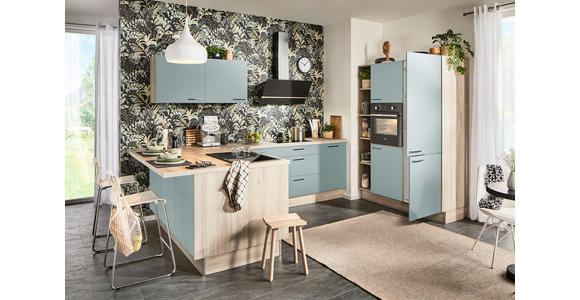 ECKKÜCHE  in Grün, Hellbraun  - Hellbraun/Schwarz, Design, Holzwerkstoff/Metall (192/280/150cm) - Xora