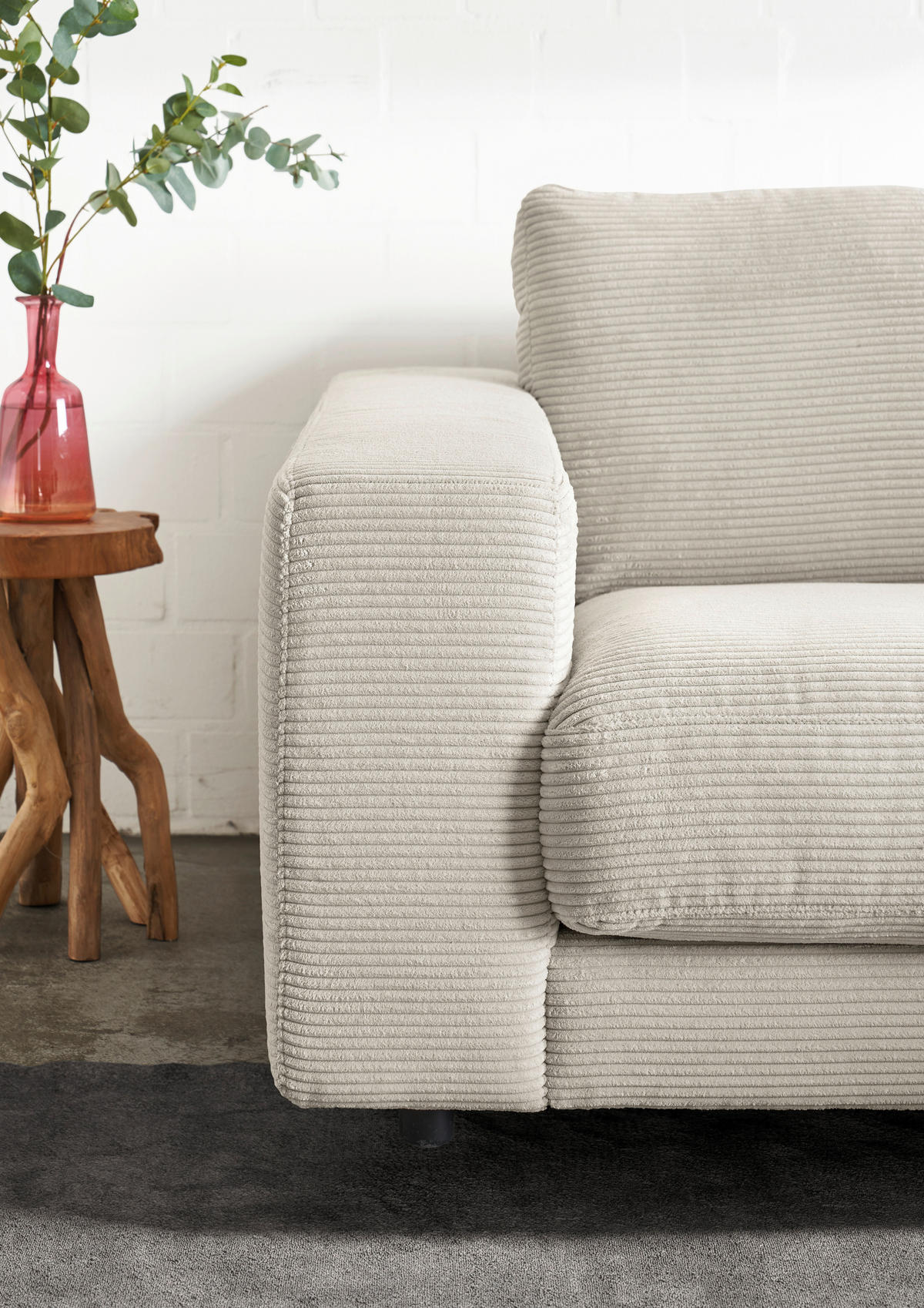 ECKSOFA in Cord Hellgrau  - Hellgrau/Schwarz, Design, Kunststoff/Textil (250/190cm) - Pure Home Lifestyle