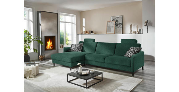 ECKSOFA  in Chenille, Flachgewebe Waldgrün  175/316 cm  - Waldgrün/Schwarz, Design, Textil/Metall (175/316cm) - Dieter Knoll