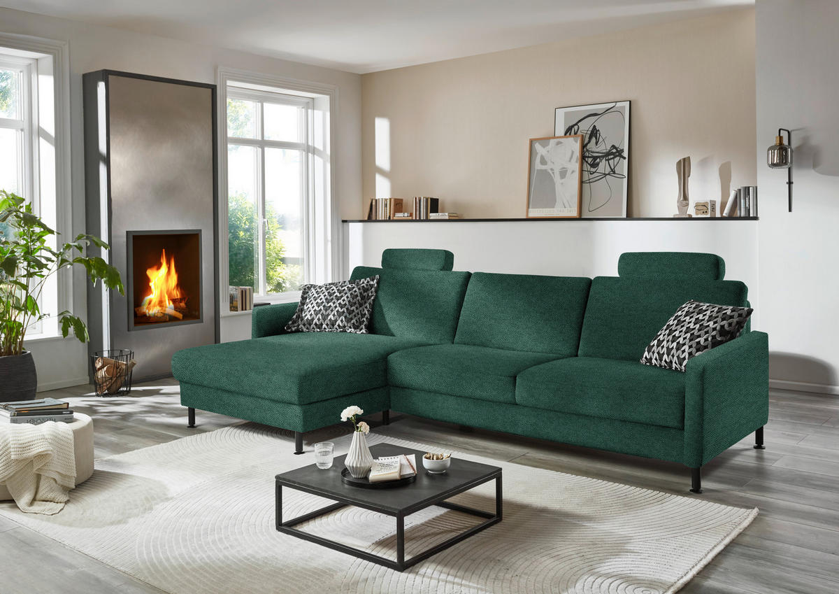 ECKSOFA  in Chenille, Flachgewebe Waldgrün  175/316 cm  - Waldgrün/Schwarz, Design, Textil/Metall (175/316cm) - Dieter Knoll