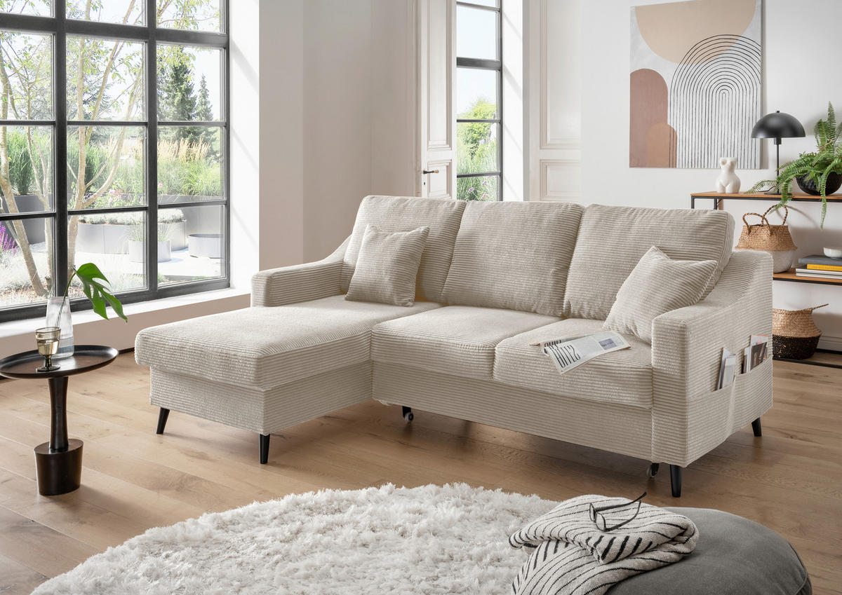 ECKSOFA Beige Cord  - Beige/Schwarz, Design, Holz/Textil (150/228cm) - P & B