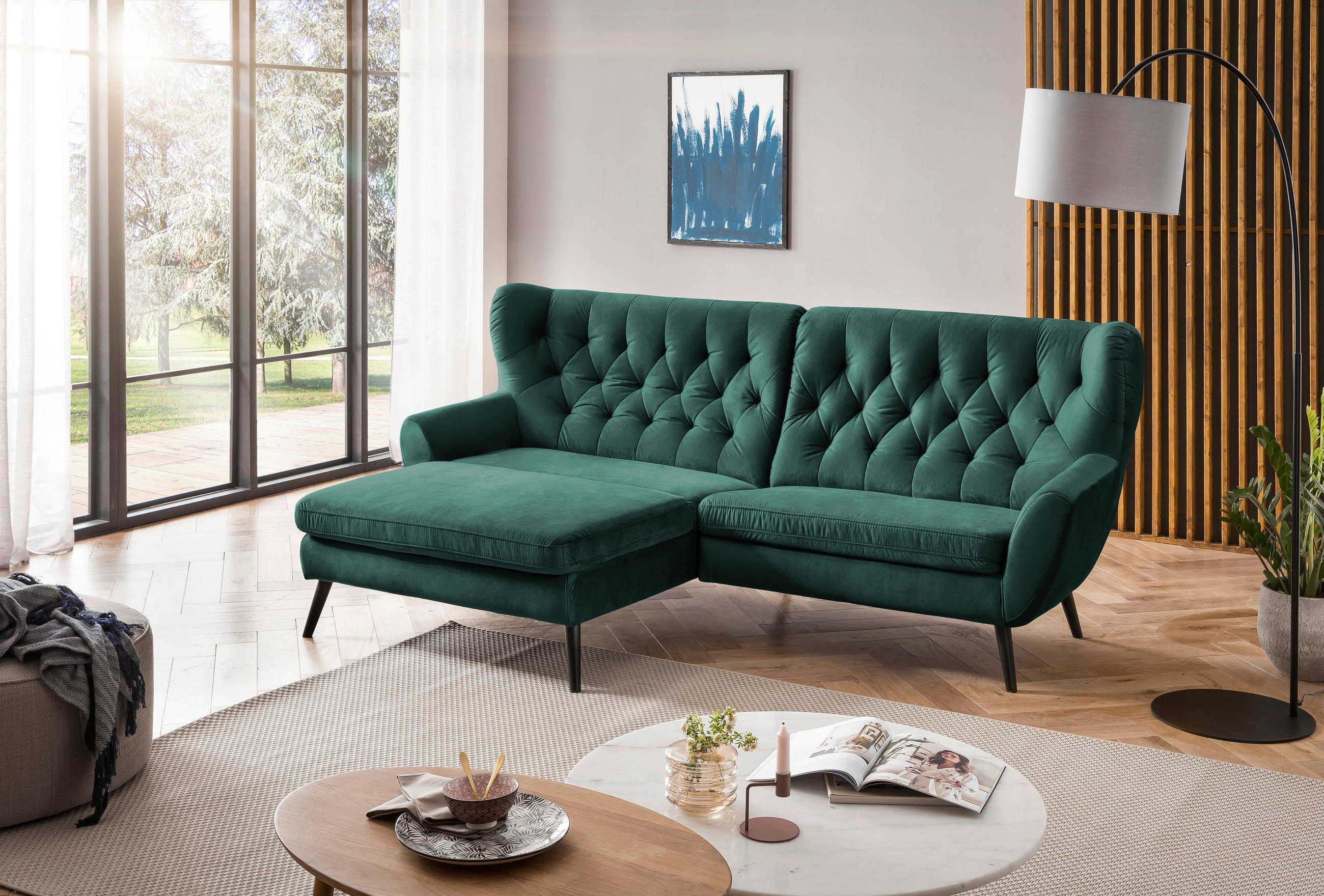 ECKSOFA in Mikrofaser Grün - Schwarz/Grün, Design, Holz/Textil (165/237cm) - Stylife