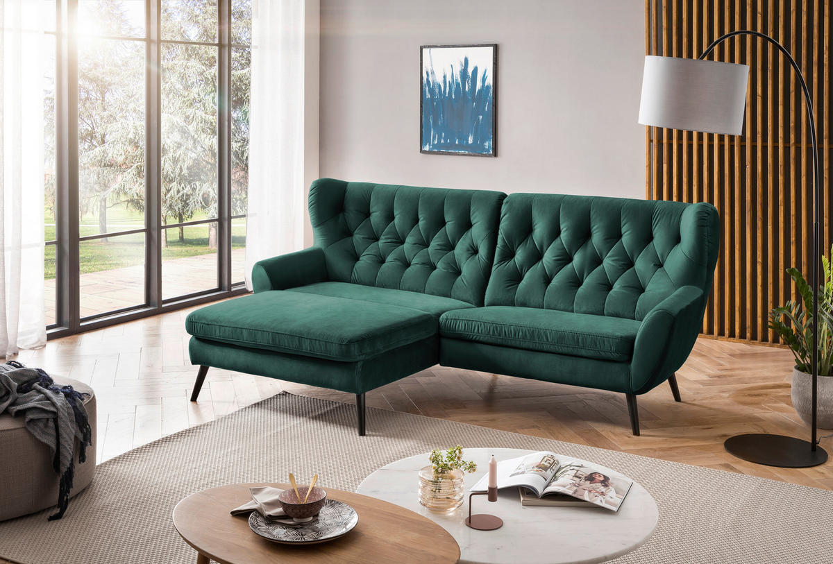 ECKSOFA in Mikrofaser Grün  - Schwarz/Grün, Design, Holz/Textil (165/237cm) - Stylife