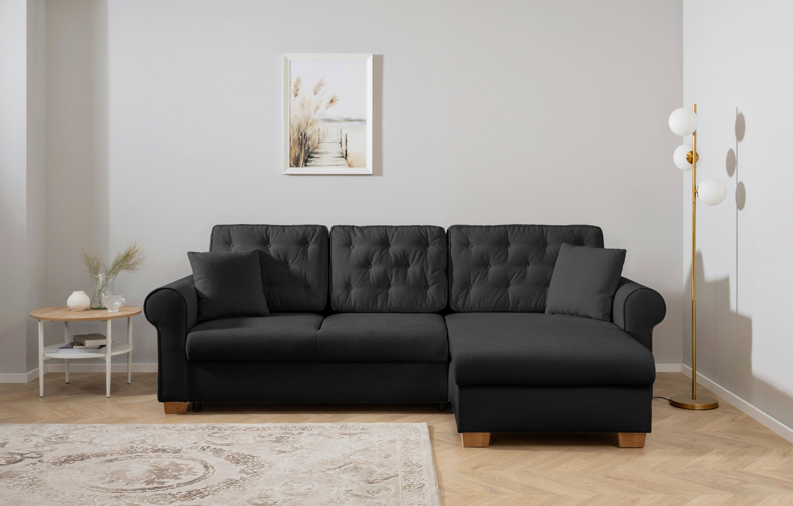 ECKSOFA in Anthrazit  - Anthrazit/Buchefarben, Design, Holz/Textil (266/161cm) - MID.YOU