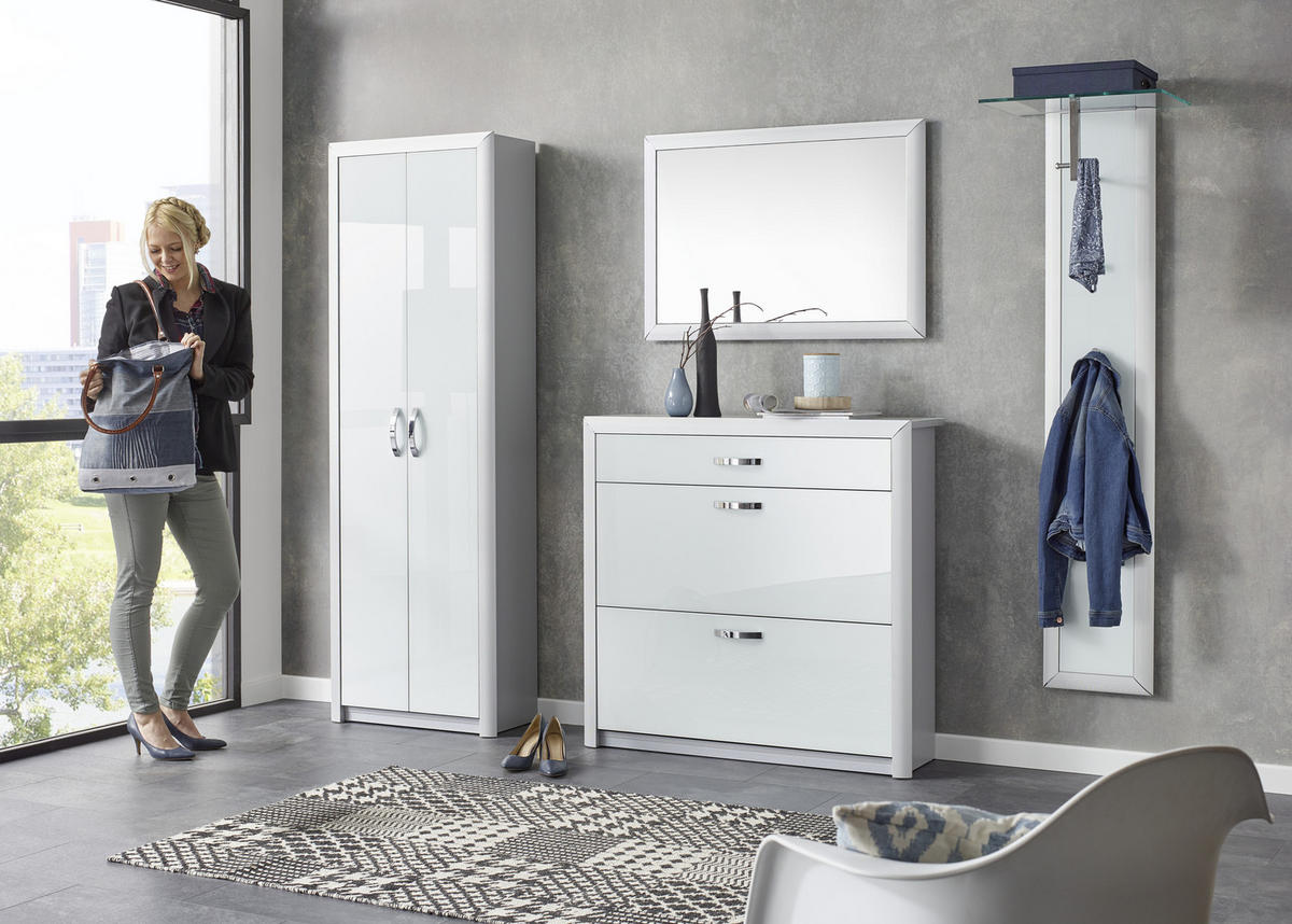 ORMAR ZA OBUĆU  bijela, boje aluminija  metal, staklo     - bijela/boje kroma, Design, staklo/drvni materijal (109/103/32cm) - Dieter Knoll