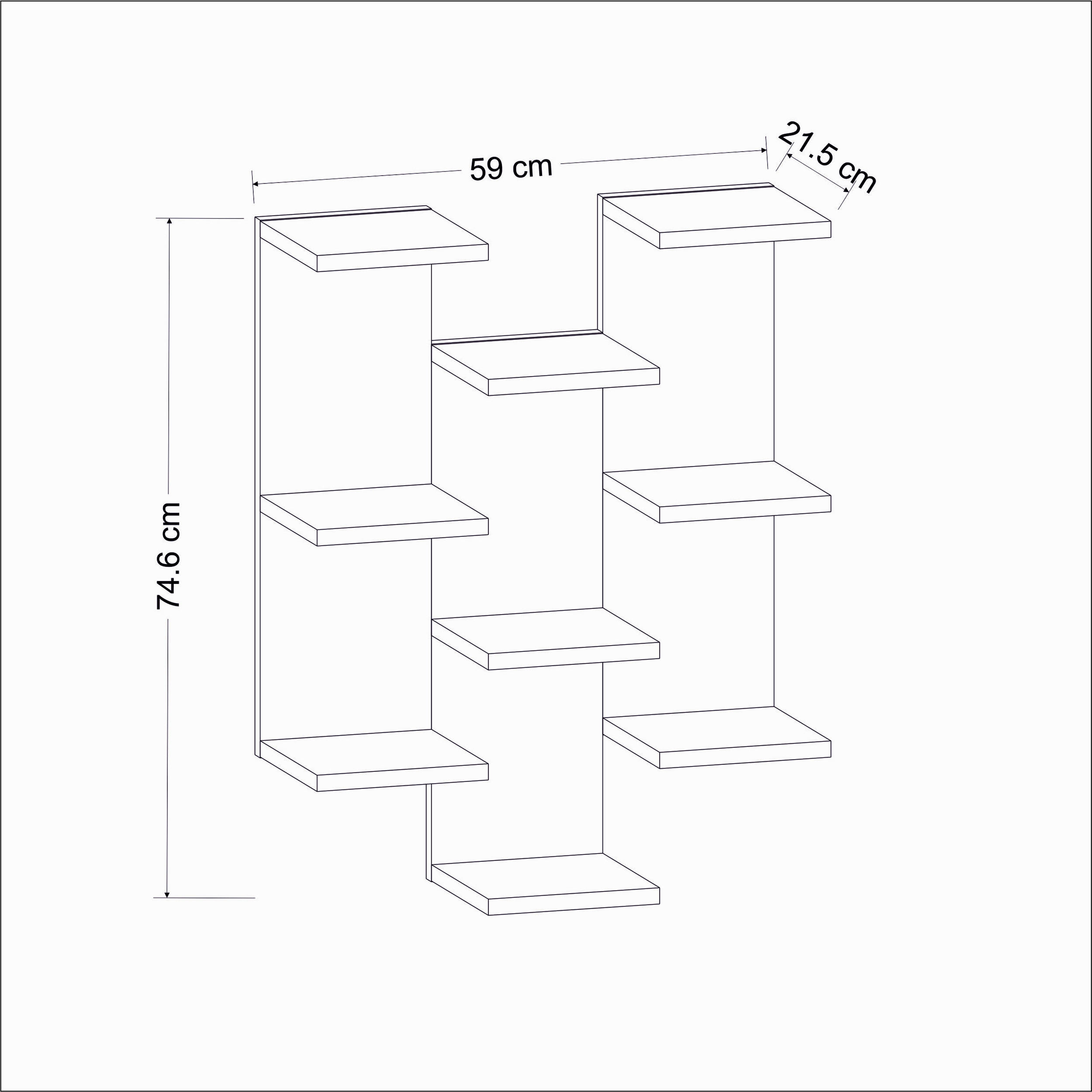 Thumbnail - Mid.you Wandregal, Eiche, Holzwerkstoff, 58.8x74.1x21.4 cm, Küchen, Küchenmöbel, Küchenregale
