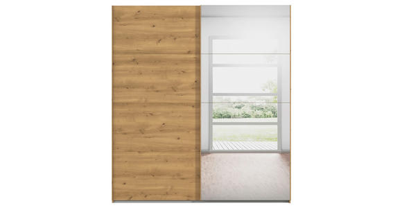 SCHWEBETÜRENSCHRANK  in Eichefarben  - Eichefarben, Design, Glas/Holzwerkstoff (201/223/68cm) - Novel