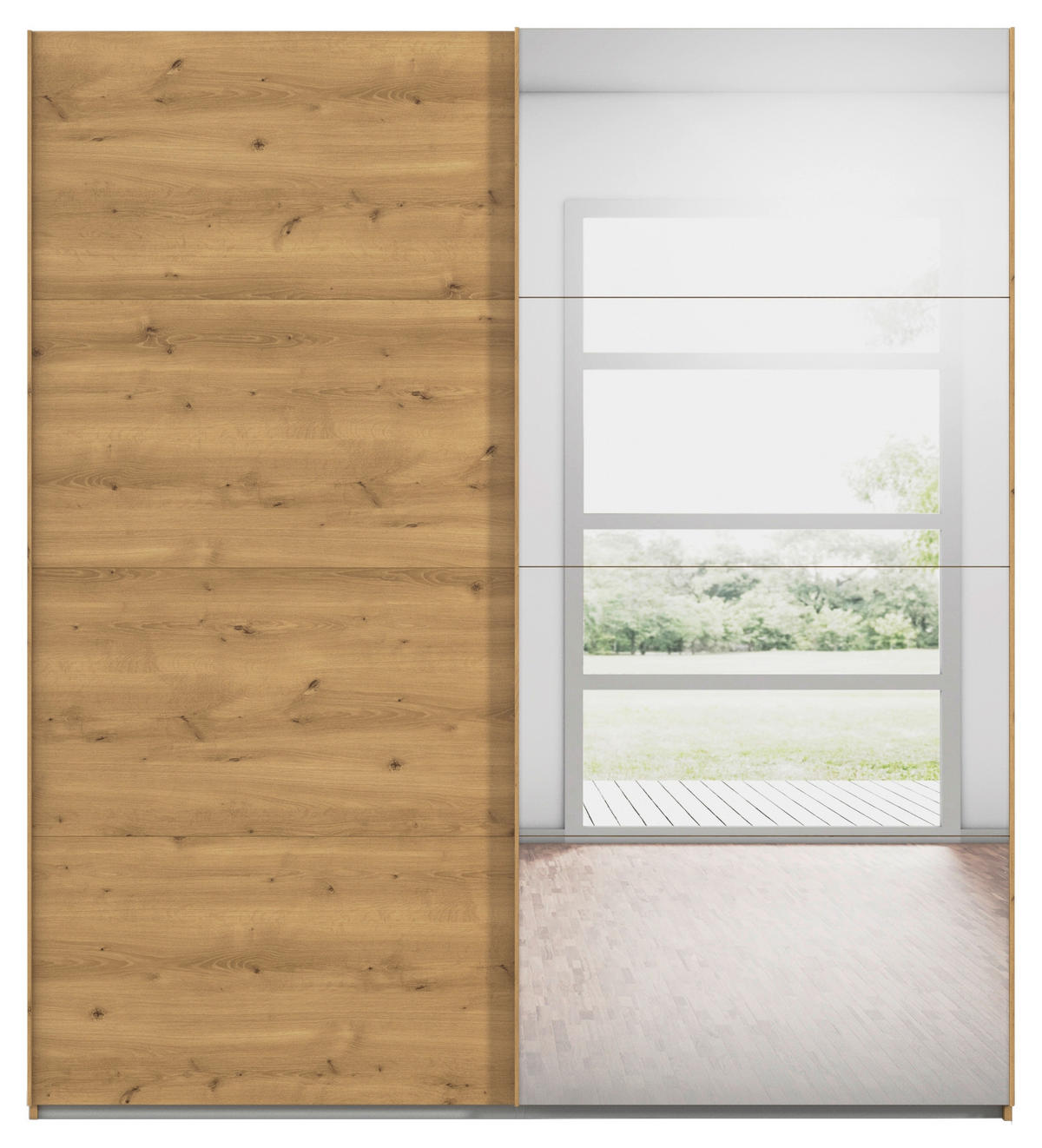 SCHWEBETÜRENSCHRANK 201/223/68 cm 2-türig Eichefarben  - Eichefarben, Design, Glas/Holzwerkstoff (201/223/68cm) - Novel