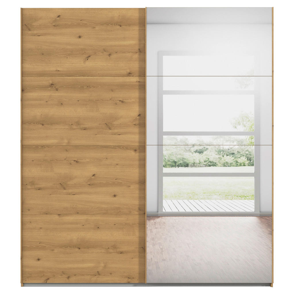Thumbnail - Novel Schwebetürenschrank, Eiche, Holzwerkstoff, 4 Fächer, 201x223x68 cm, Blauer Engel, BQ - Bündnis für Qualität, Made ...