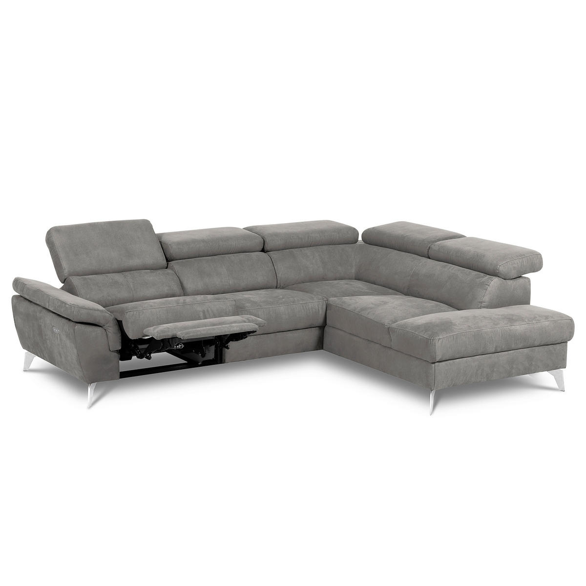 ECKSOFA SONO in Lederlook Anthrazit Armteilverstellung, Kopfteilverstellung  265/210 cm  - Chromfarben/Anthrazit, Design, Textil/Metall (265/210cm) - Livetastic