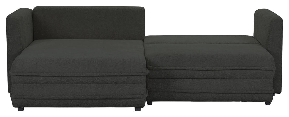 ECKSOFA Anthrazit Plüsch Zierkissen, Rückenkissen, Bettkasten, Schlaffunktion, Rücken echt, Liegefläche im Originalstoff  - Anthrazit/Beige, MODERN, Kunststoff/Textil (246/178cm) - Carryhome