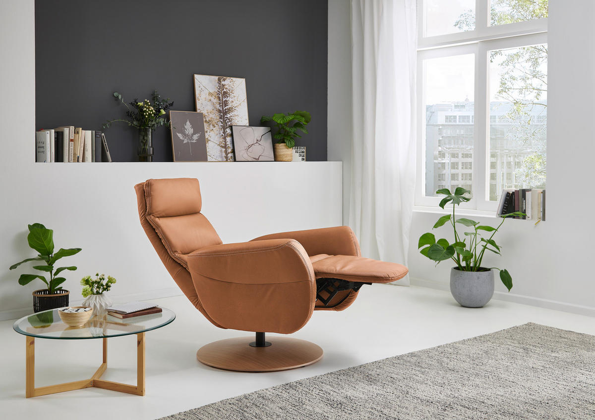 RELAXSESSEL in Textil Braun  - Eiche Bianco/Braun, Konventionell, Holz/Textil (78/109/83cm) - Voleo