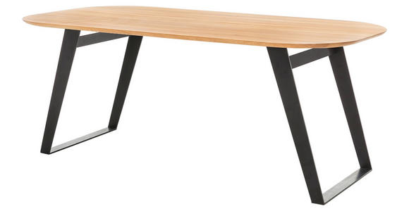 ESSTISCH Eiche massiv oval Eichefarben, Schwarz - Eichefarben/Schwarz, KONVENTIONELL, Holz/Metall (160/90/75,5cm) - Voleo