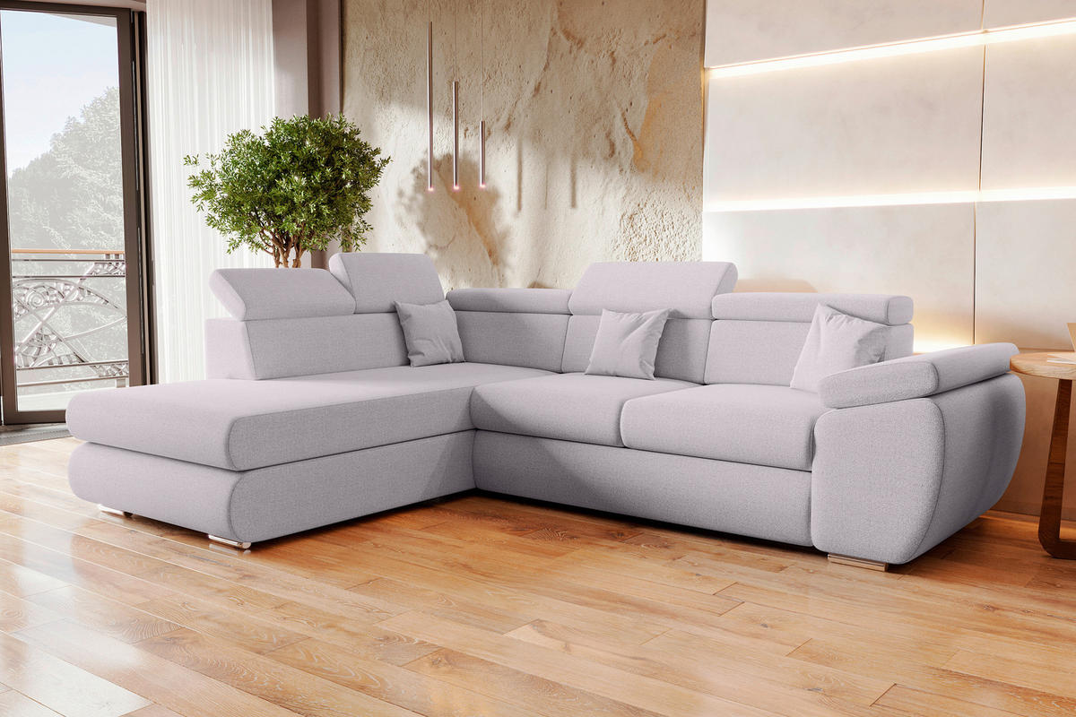 ECKSOFA Hellgrau Struktur  - Chromfarben/Hellgrau, KONVENTIONELL, Kunststoff/Textil (205/282cm) - Carryhome