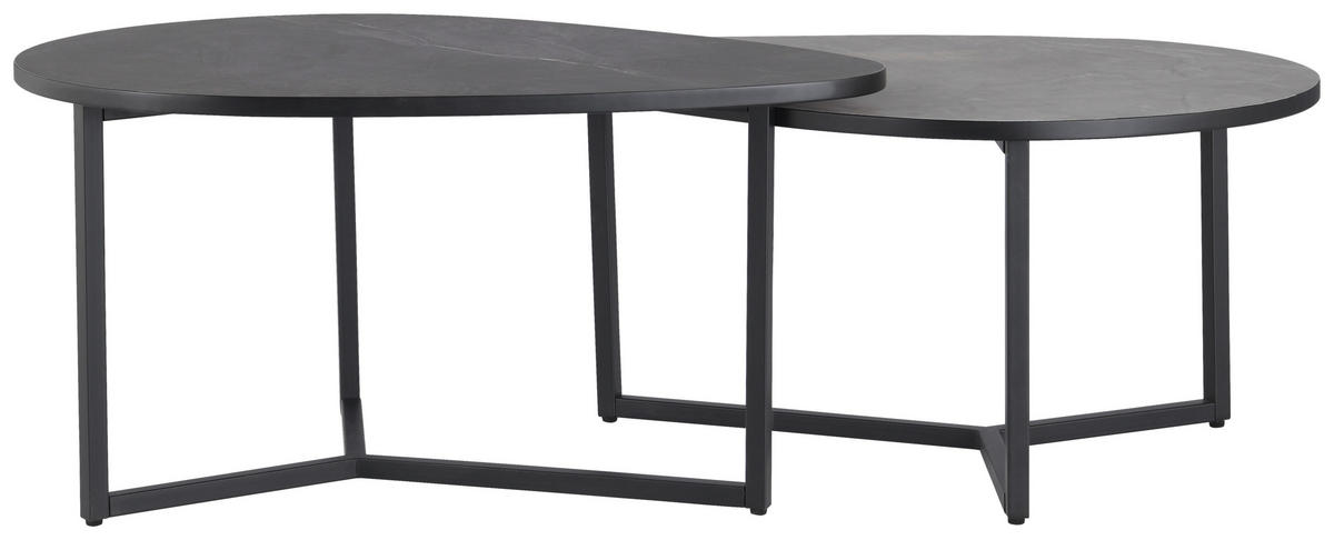 COUCHTISCHSET oval Hellgrau, Dunkelgrau  - Dunkelgrau/Hellgrau, Design, Holzwerkstoff/Metall (83/40/36,5/59cm) - MID.YOU