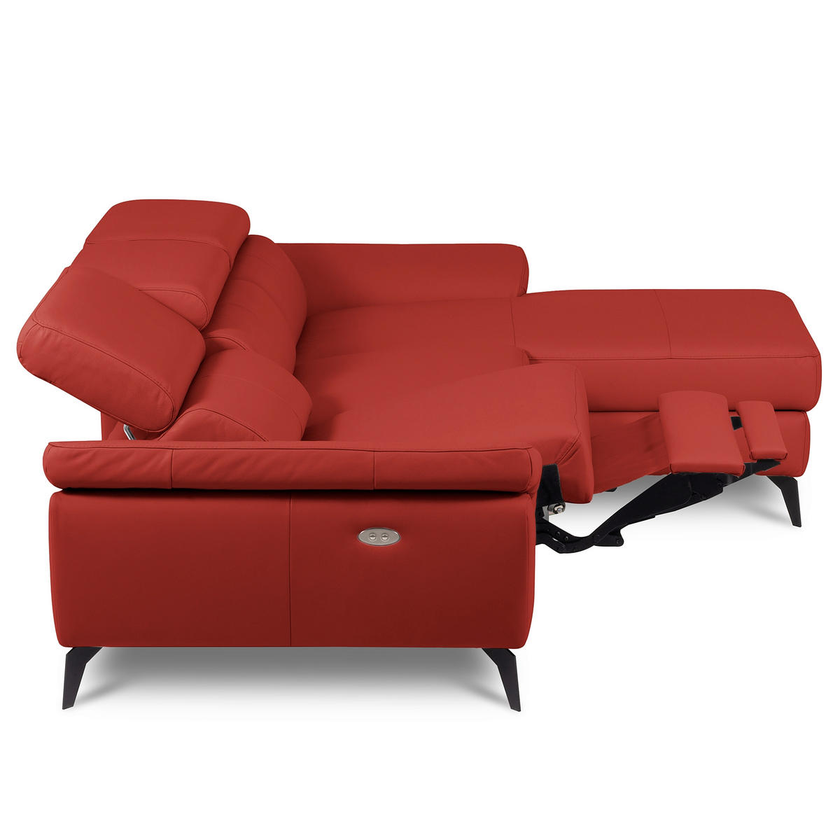 ECKSOFA SONO in Lederlook Echtleder Rot Armteilverstellung, Kopfteilverstellung  252/179 cm  - Rot/Schwarz, Design, Leder/Textil (252/179cm) - Livetastic