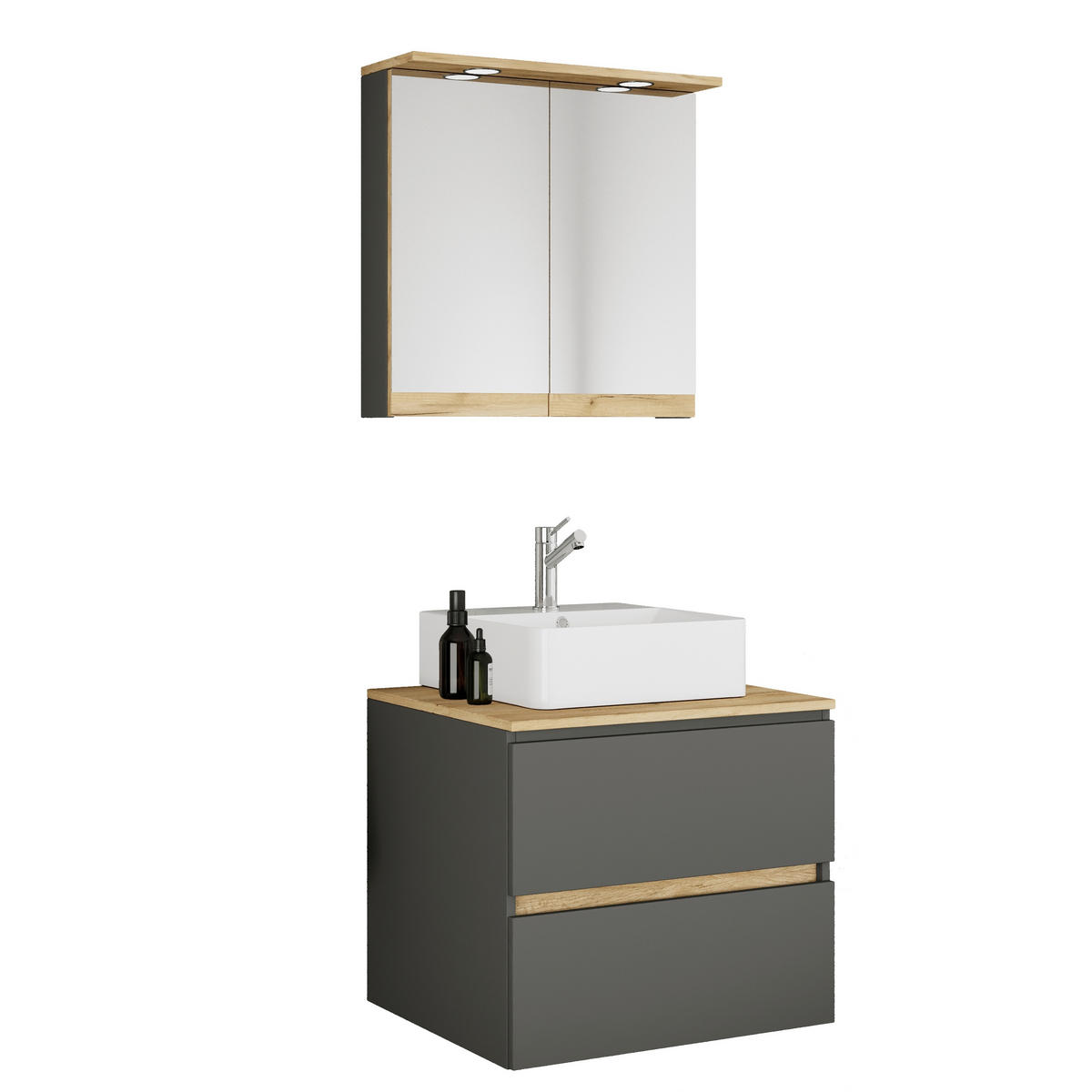BADEZIMMER 3-teilig  in 60 cm  - Honigeiche/Anthrazit, Trend, Keramik/Holzwerkstoff (60cm) - MID.YOU