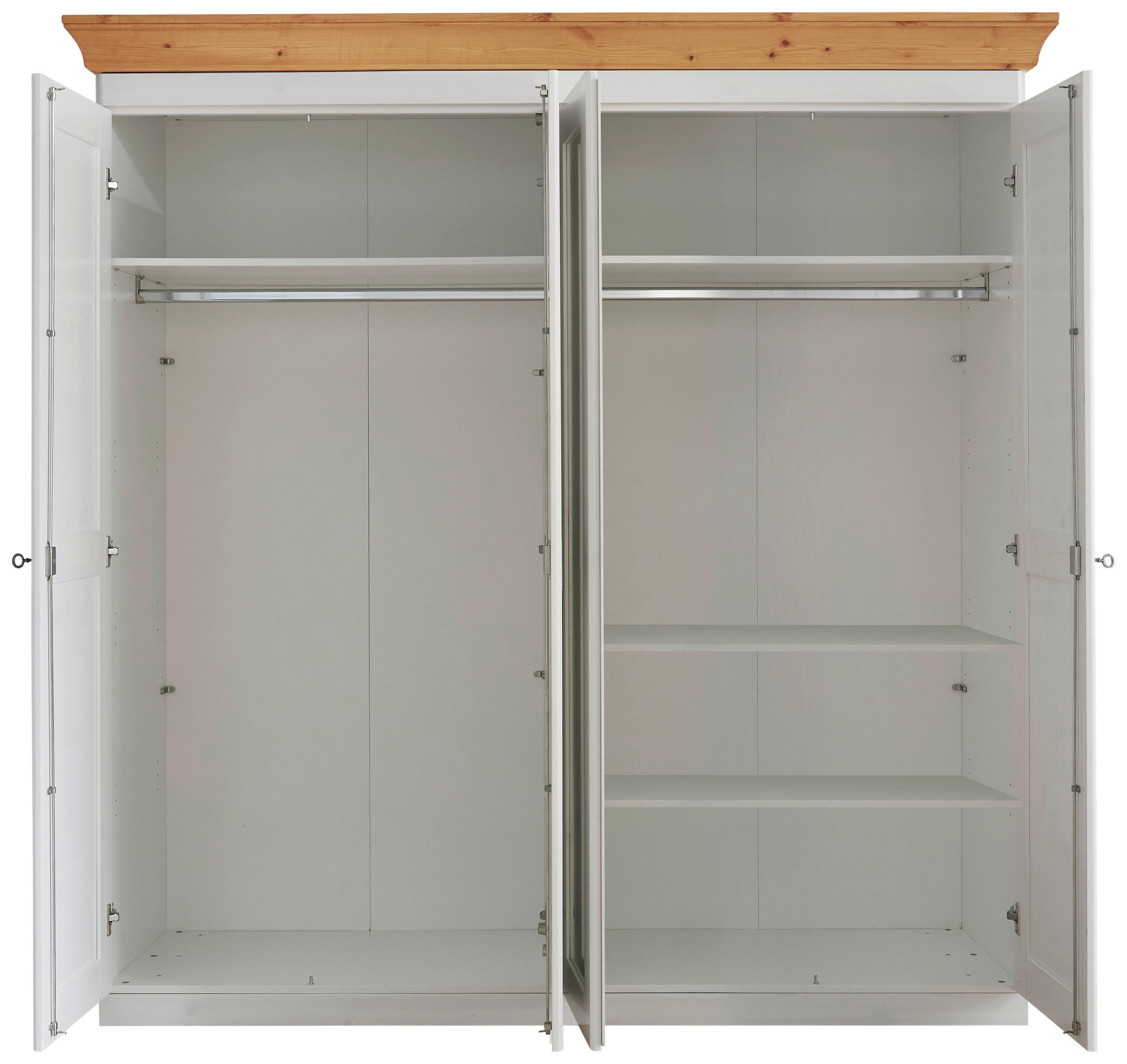 DREHTÜRENSCHRANK 205/210/64 cm 4-türig Weiß, Laugenfarbig  - Laugenfarbig/Weiß, ROMANTIK / LANDHAUS, Glas/Holz (205/210/64cm) - Boxxx