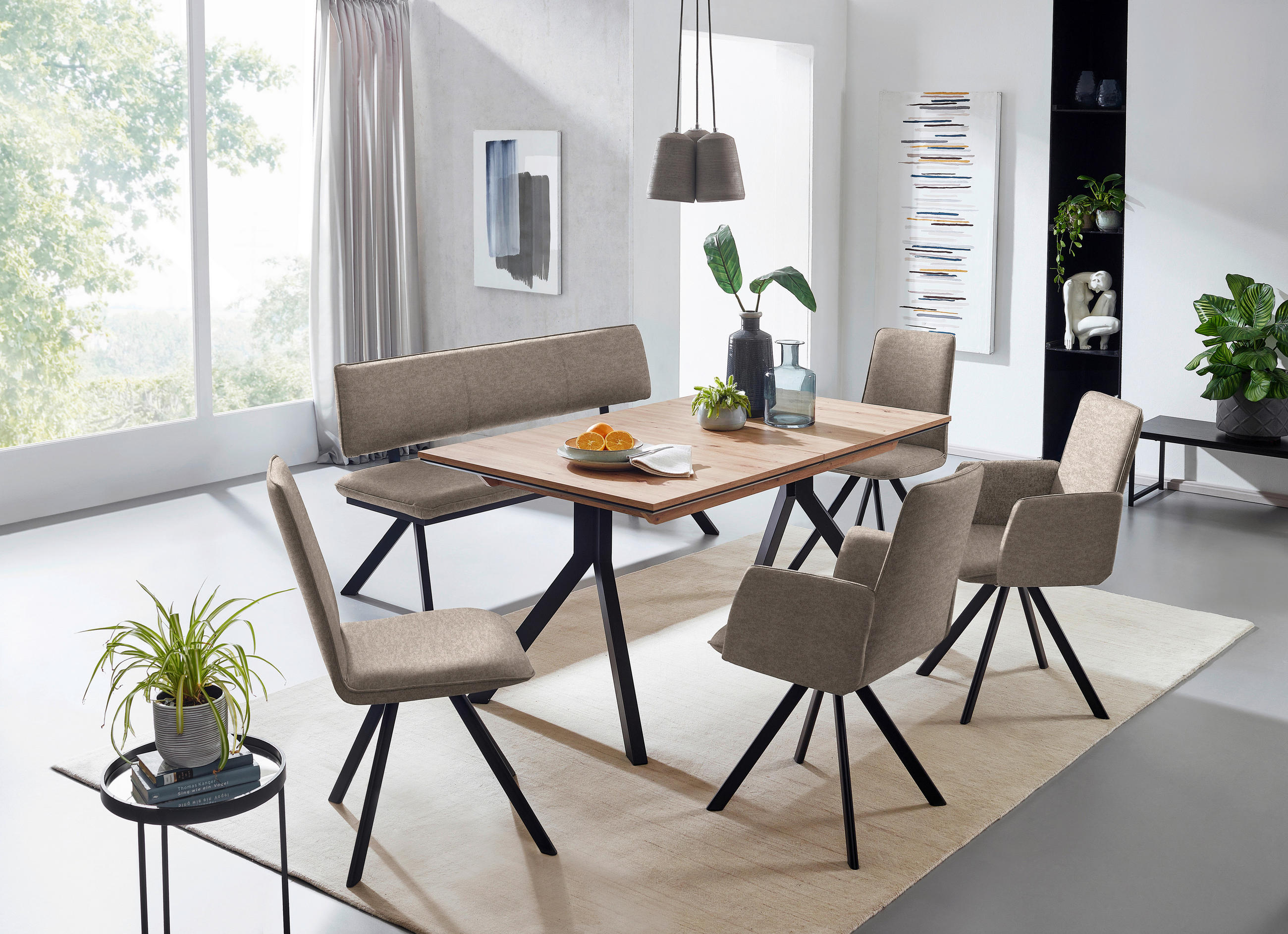 STUHL  in Eisen Flachgewebe  - Hellbraun/Schwarz, Design, Textil/Metall (48/93/60cm) - Cantus