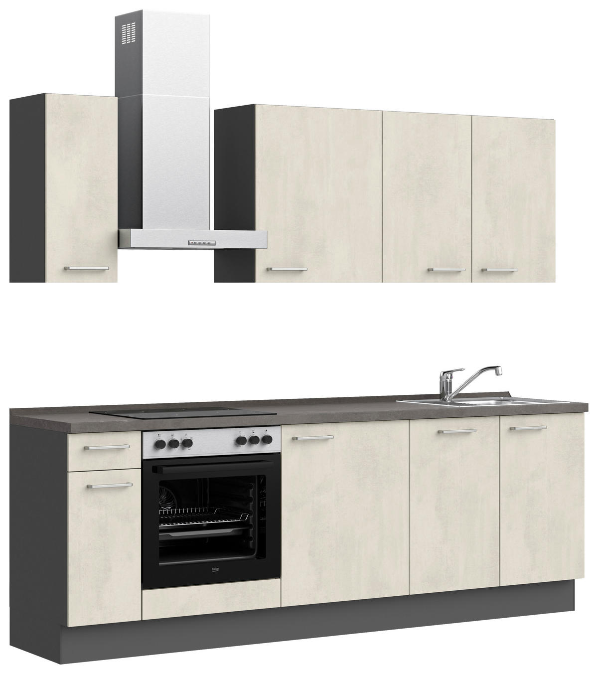 KÜCHENBLOCK Riva 240 cm  in Weiß, Schieferfarben  - Schieferfarben/Edelstahlfarben, MODERN, Holzwerkstoff/Metall (240cm) - Nobilia