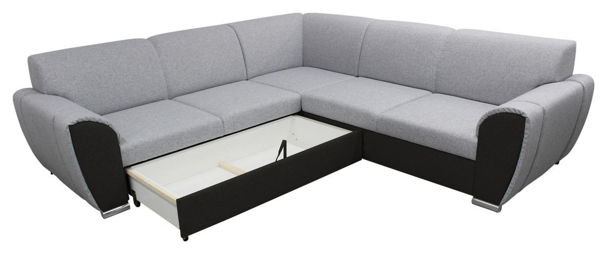 ECKSOFA in Flachgewebe Schwarz, Hellgrau  266/266 cm  - Silberfarben/Hellgrau, Design, Kunststoff/Textil (266/266cm) - Livetastic