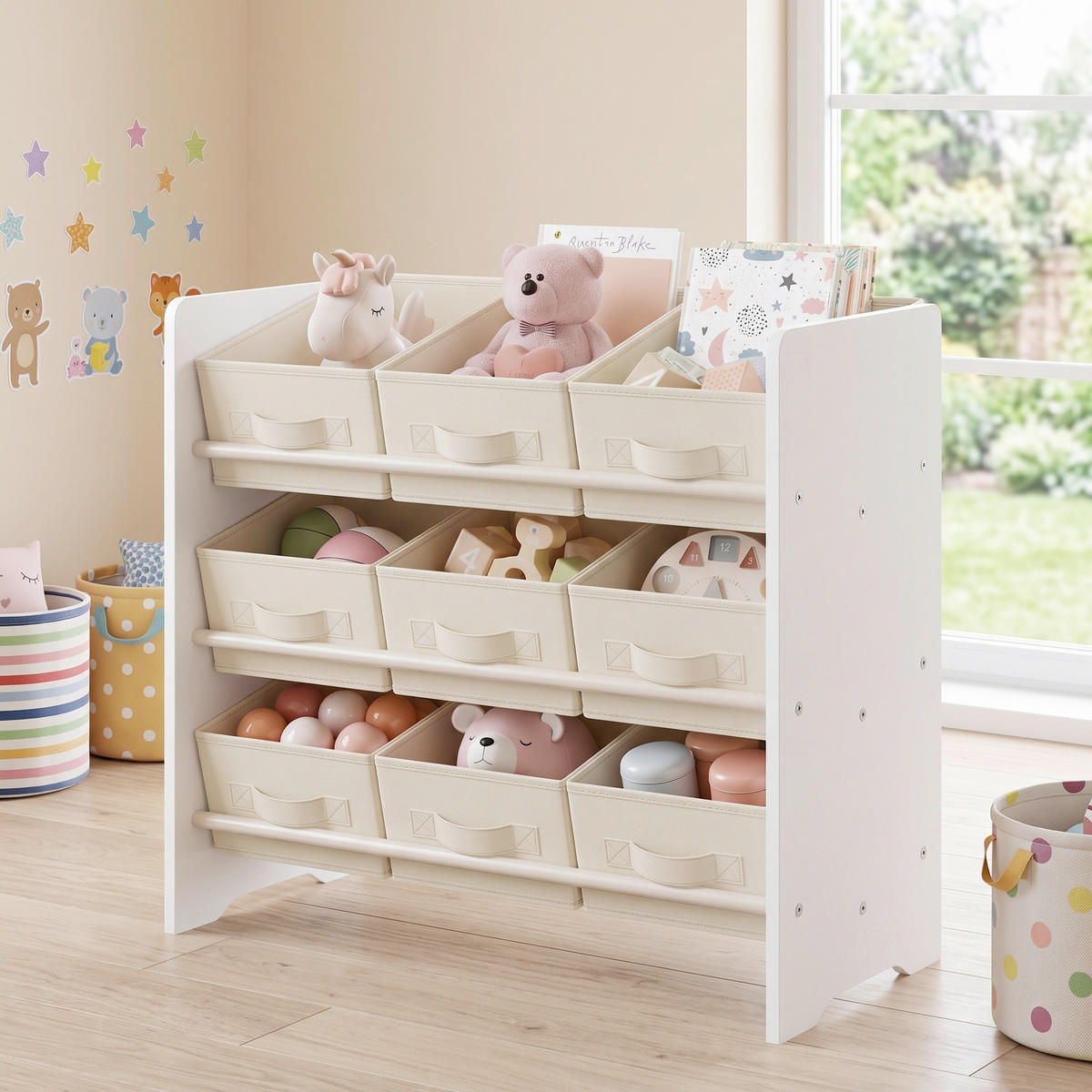 KINDERREGAL 62,5/60/29,5 cm  - Beige/Weiß, MODERN, Holzwerkstoff/Textil (62,5/60/29,5cm) - MID.YOU