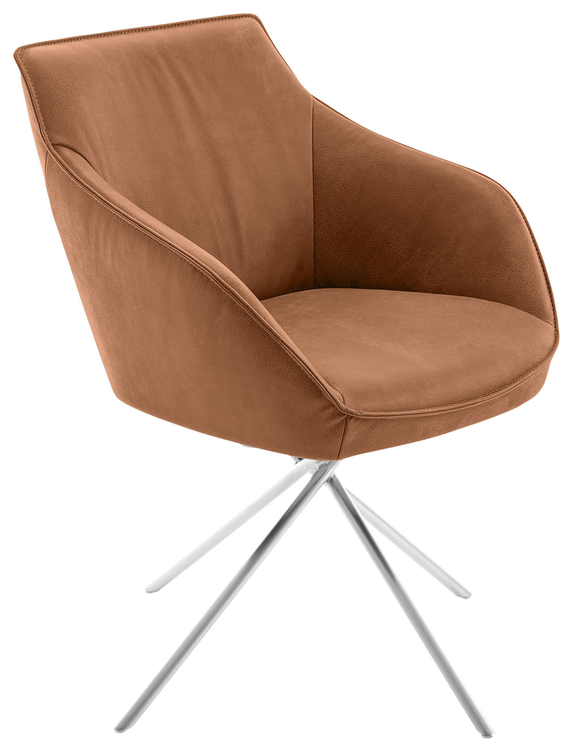 ARMLEHNSTUHL  in Nickel Echtleder naturbelassen  - Edelstahlfarben/Cognac, Design, Leder/Metall (60/84/67cm) - Koinor