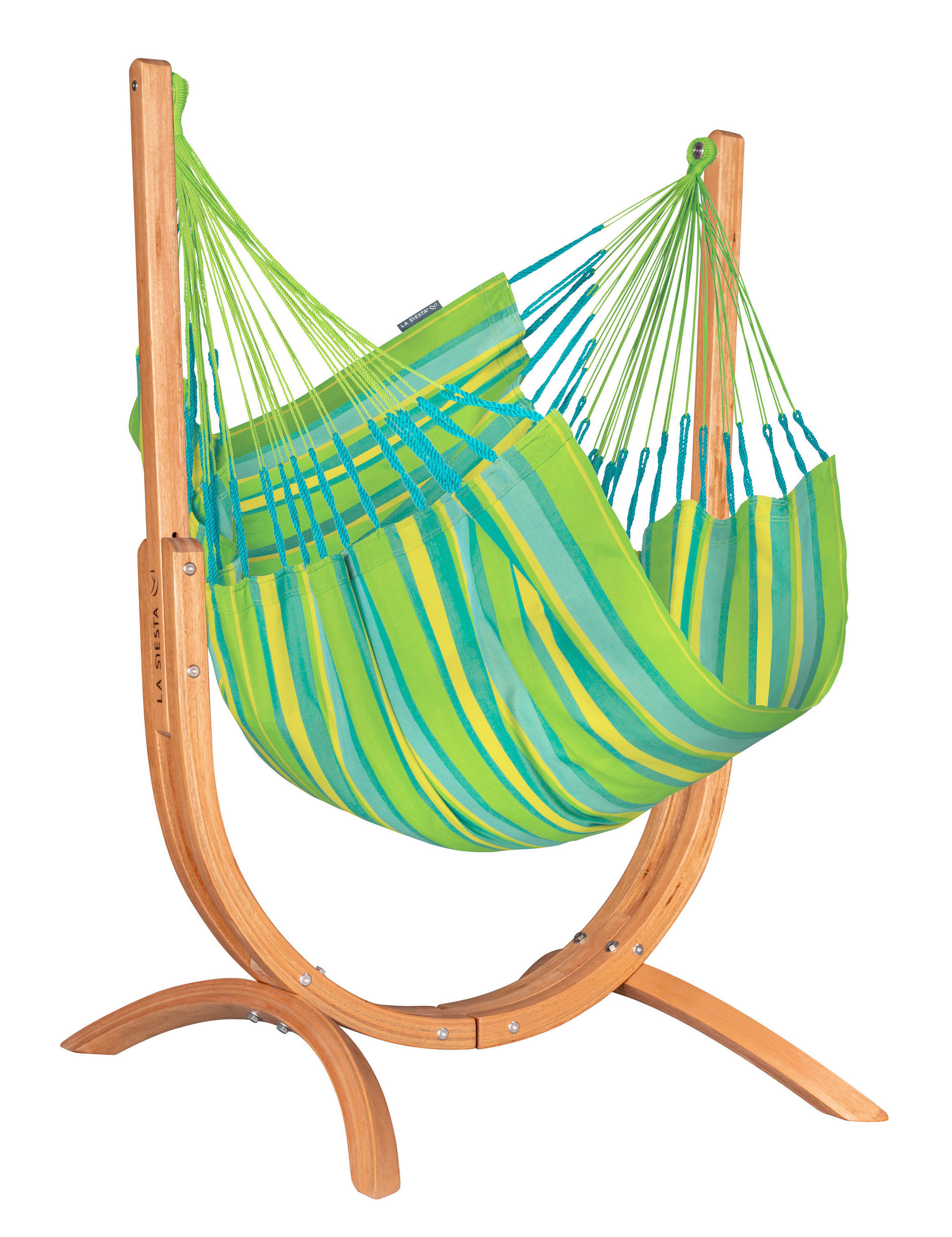  HÄNGEMATTE Gelb, Grün, Graublau, Grasgrün Gestell  - Graublau/Eukalyptusholzfarben, KONVENTIONELL, Holz/Textil (100/152/92cm) - La Siesta