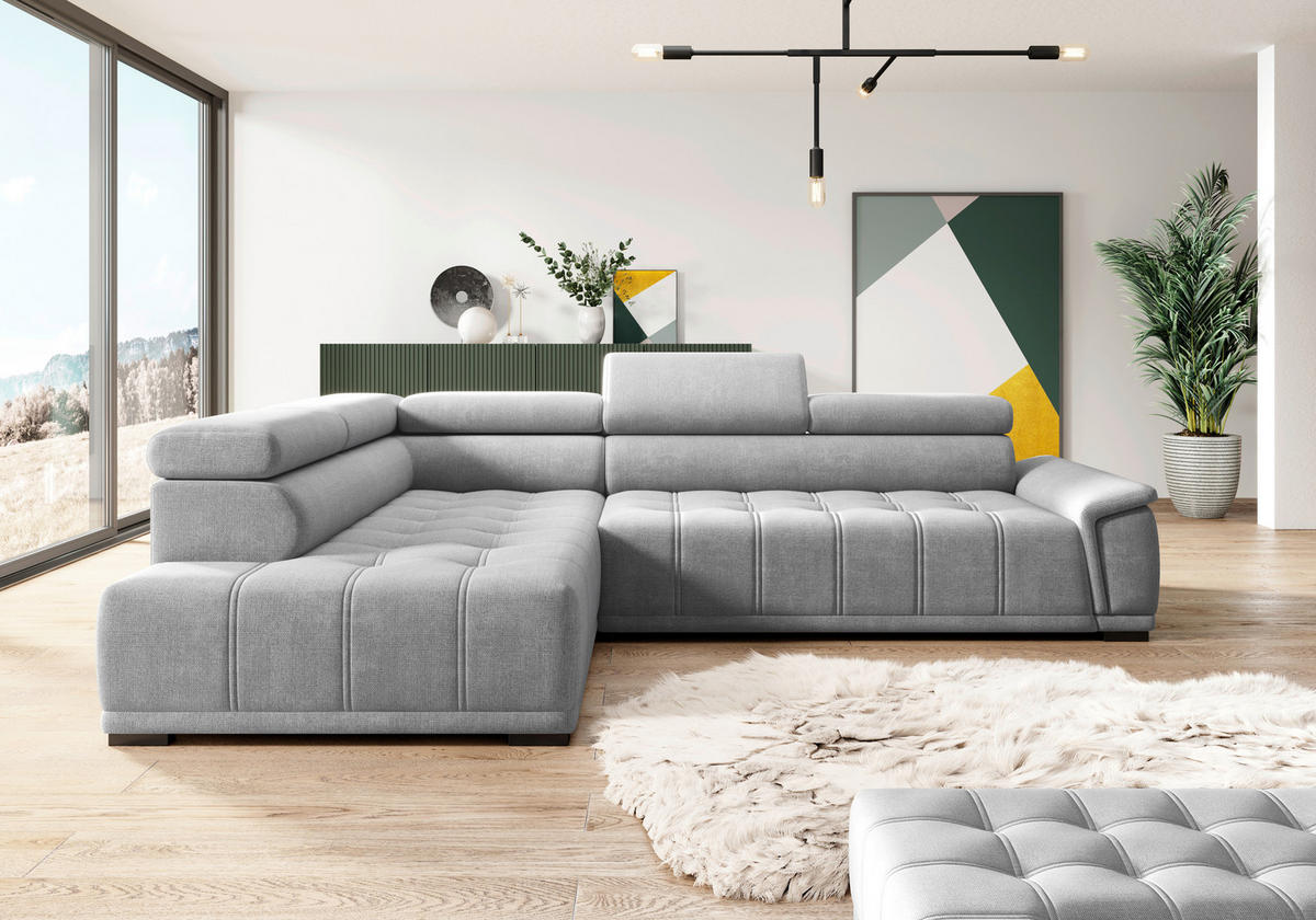 HÖRNSOFFA i chenille, vävt tyg blågrå  - blågrå/svart, Modern, textil/plast (106/283cm) - MID.YOU