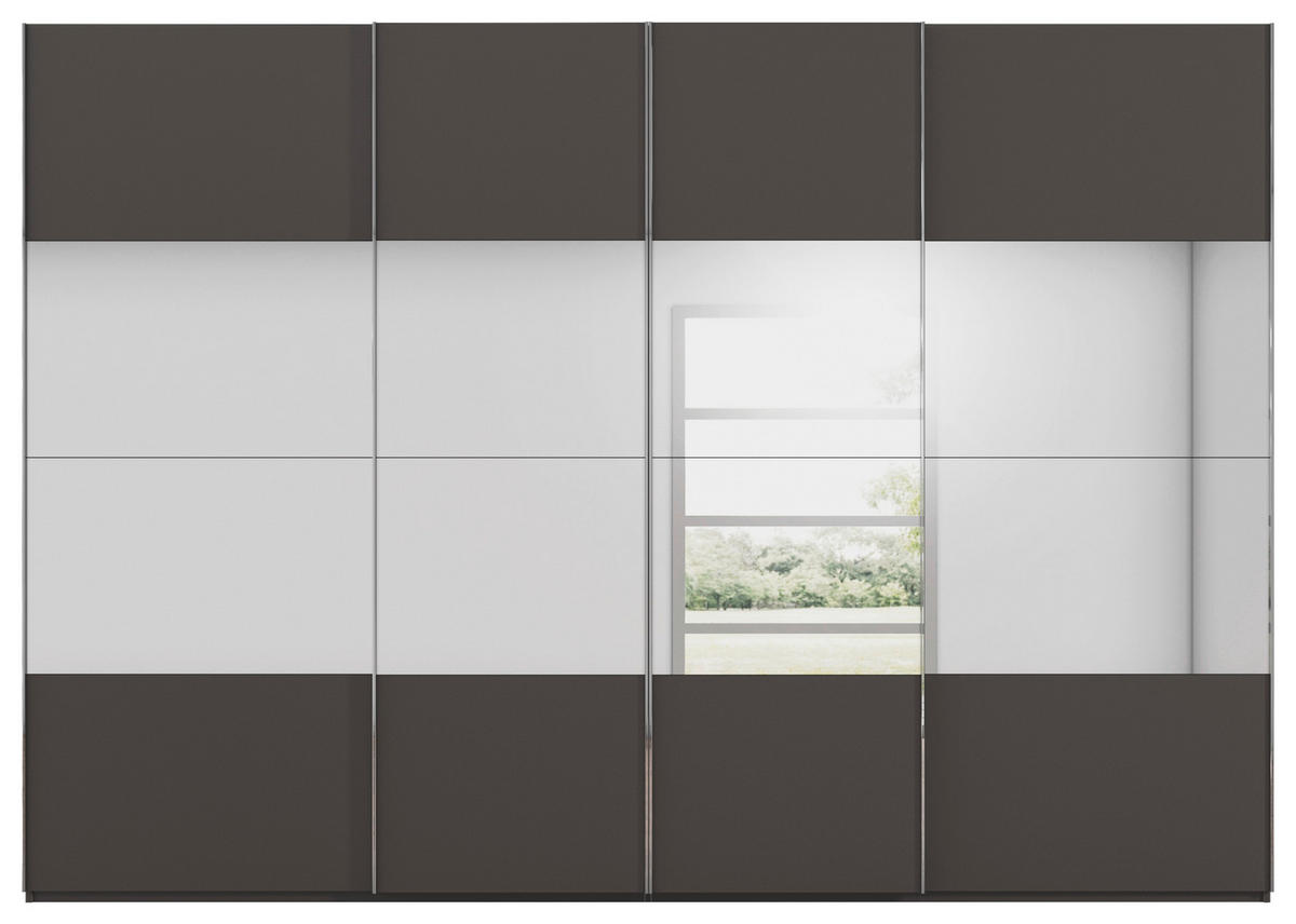 SCHWEBETÜRENSCHRANK 316/235/68 cm 4-türig Graphitfarben  - Chromfarben/Graphitfarben, Design, Glas/Holzwerkstoff (316/235/68cm) - Novel
