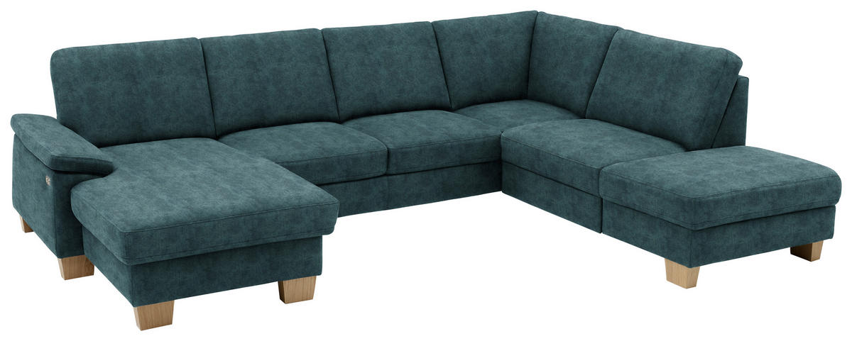 WOHNLANDSCHAFT in Velours Petrol  - Eichefarben/Petrol, Konventionell, Holz/Textil (167/316/235cm) - Beldomo System