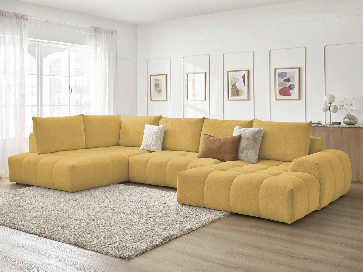 ECKSCHLAFSOFA EVEREST  mit Rücken echt, Armteil links, Armteil rechts Flachgewebe Gelb  - Gelb/Schwarz, MODERN, Kunststoff/Textil (212/423/198cm)