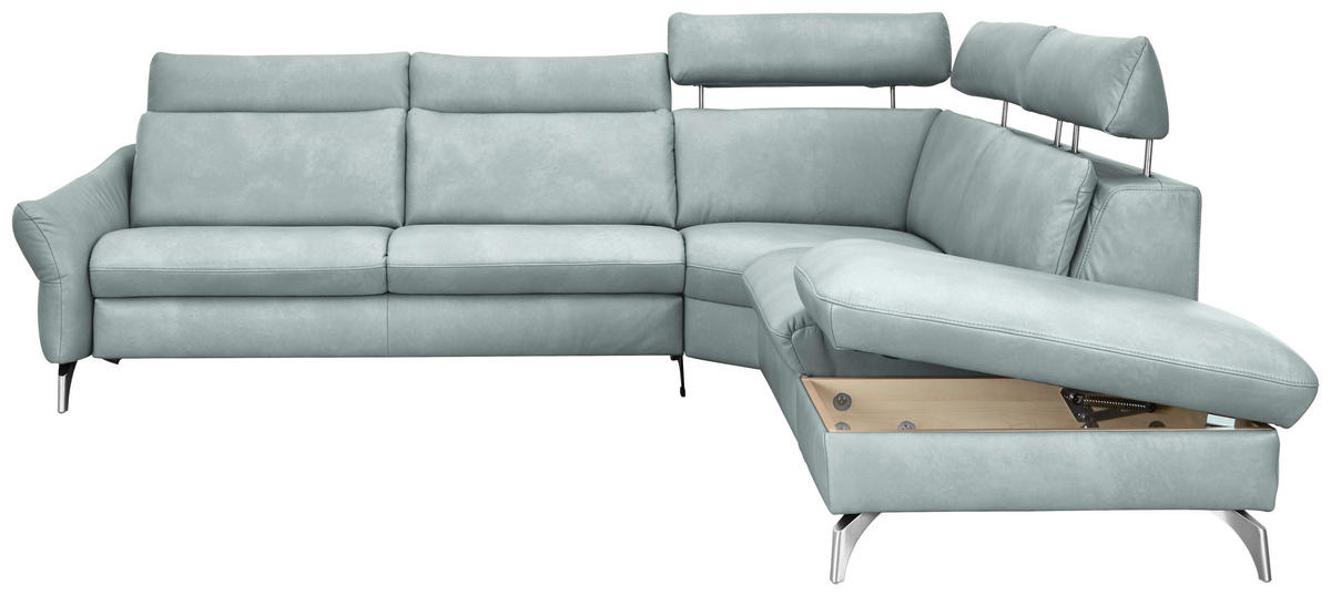 ECKSOFA in Echtleder Hellblau  - Edelstahlfarben/Hellblau, Konventionell, Leder/Metall (296/242cm) - Himolla Komfortklass