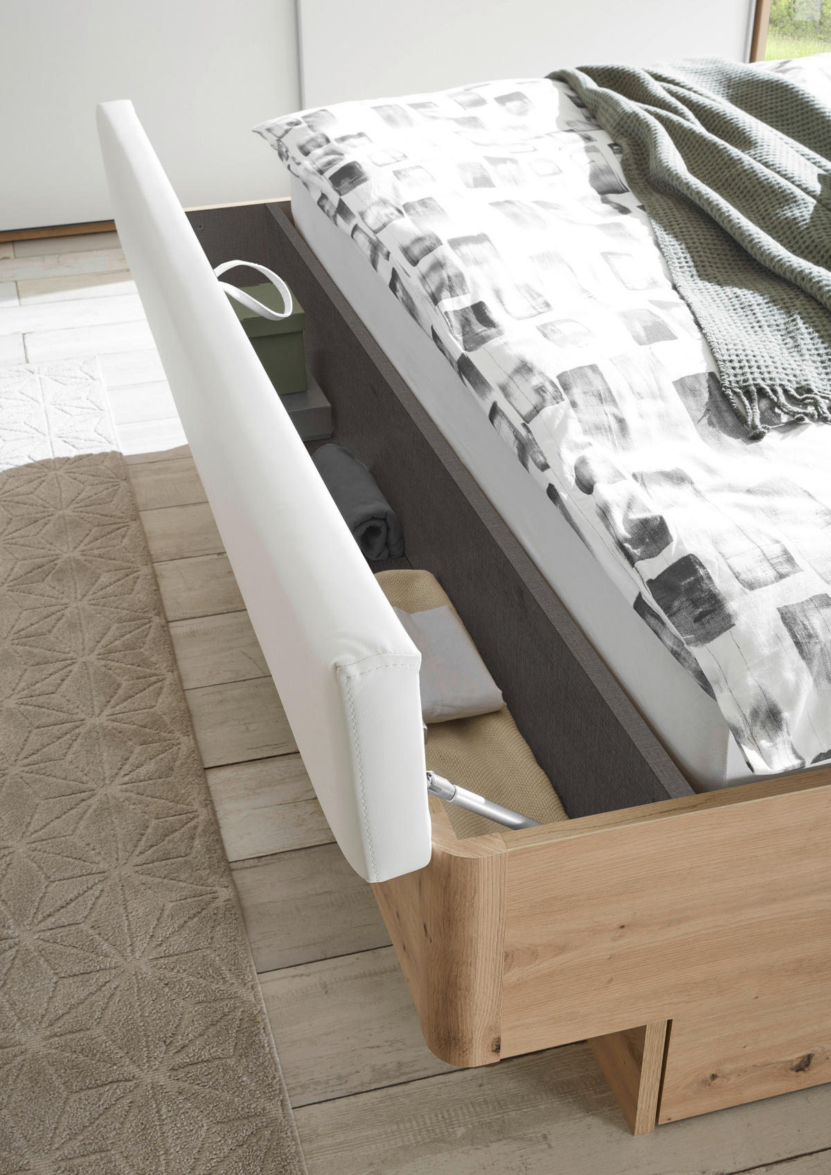 POSTELJA 180 cm   x 200 cm  , tekstil, leseni material bela, hrast artisan  - črna/bela, Moderno, umetna masa/tekstil (180/200cm) - Livetastic