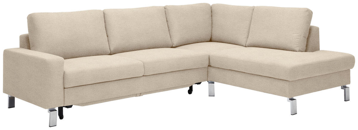 ECKSOFA in Flachgewebe Beige  276/200 cm  - Chromfarben/Beige, Design, Textil/Metall (276/200cm) - Hom`in
