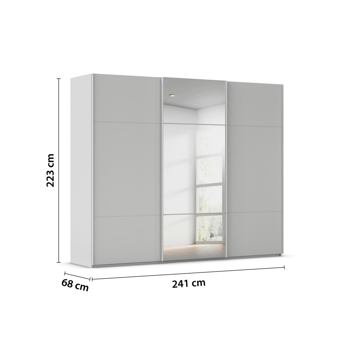 SCHWEBETÜRENSCHRANK 242/223/68 cm 3-türig Grau  - Grau, KONVENTIONELL, Glas/Holzwerkstoff (242/223/68cm) - Novel